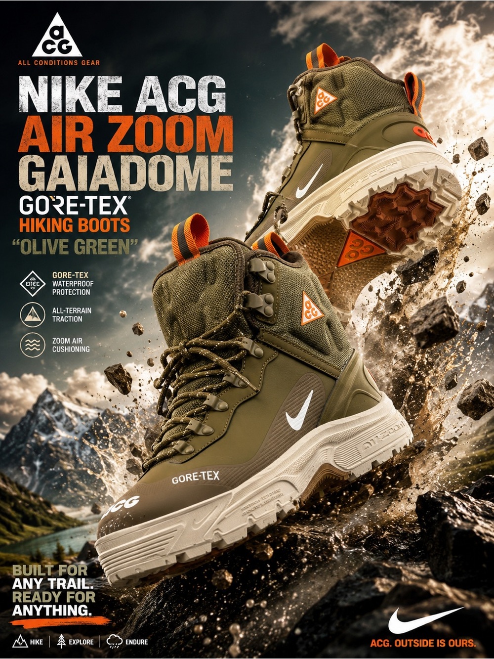 New!🔥Nike ACG Air Zoom Gaiadome GORE-TEX hiking boots!🔥 “Olive Green”